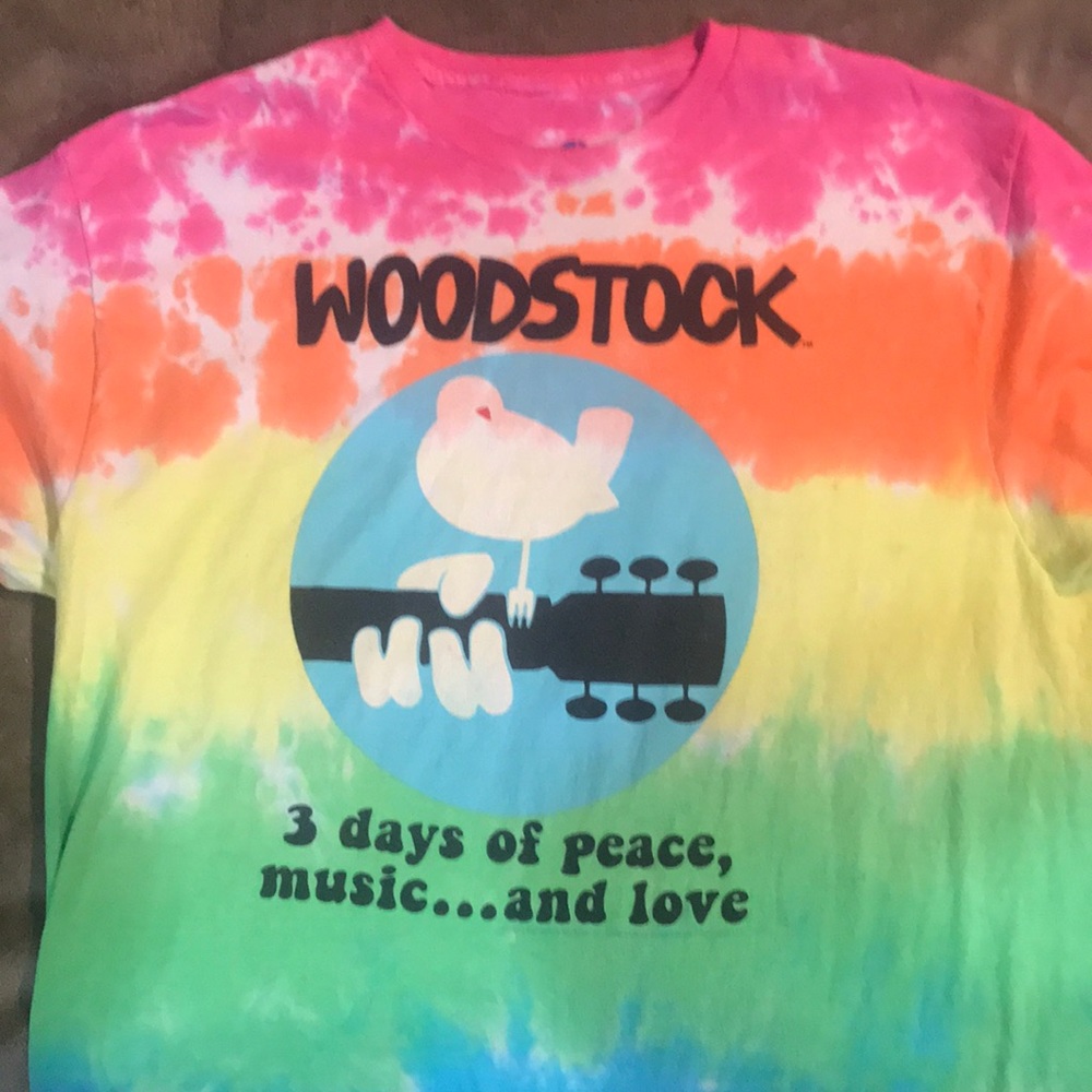 Rainbow tie-dye Woodstock t shirt